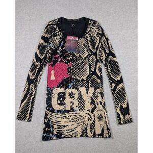 Crystal Rock Women Top XS NWT Rhinestone Snake Locket Wings Limited Edition L/S